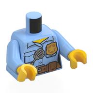 Torso Bright Light Blue Shirt, Police Badge, Radio, Dark Tan Belt, Pocket Print, Bright Light Blue Arms, Yellow Hands Leuchtendes Hellblau