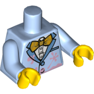 Torso Jacket, Cake Stains, Gold Bow Tie, White Shirt Print, Bright Light Blue Arms, Yellow Hands Leuchtendes Hellblau