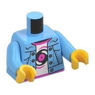 Torso Jacket, White Shirt, Dark Pink Trim, Vinyl Record print, Bright Light Blue Arms, Yellow Hands Leuchtendes Hellblau