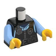 Torso, Police Uniform, Black Vest, Silver Star Logo, Radio, Utility Belt print, Bright Light Blue Arms, Yellow Hands Black