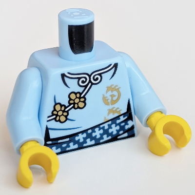 Torso Robe with Gold Flowers Print Bright Light Blue Arms, Yellow Hands Bright Light Blue