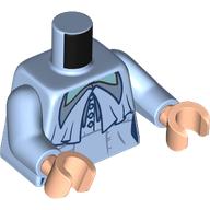 Torso, Blouse, Long Collar, Buttons, Sand Blue Lapels print, Bright Light Blue Arms, Light Nougat Hands Leuchtendes Hellblau
