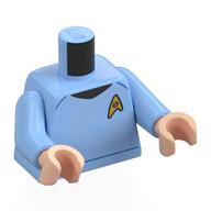 Torso, Star Fleet Uniform, Gold Badge print, Bright Light Blue Arms, Light Nougat Hands Bright Light Blue