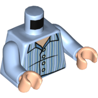 Torso Pajama Shirt, Pinstripes, Buttons Print, Bright Light Blue Arms, Light Nougat Hands Leuchtendes Hellblau