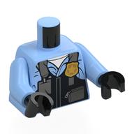 Torso Shirt under Bulletproof Vest with Police Badge and Pouches Print, Bright Light Blue Arms, Black Hands Bright Light Blue