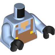 Torso, Minecraft Pixelated Medium Nougat Overall, Yellow Buttons print, Bright Light Blue Arms, Black Hands Bright Light Blue