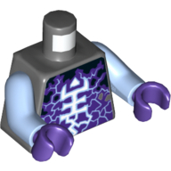 Torso White and Bright Light Blue Rogul Symbol and Lightning over Dark Purple and Black Print, Bright Light Blue Arms, Dark Purple Hands Dark Bluish Gray