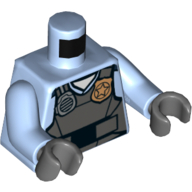 Torso Police Shirt with Dark Bluish Gray Vest, Gold Badge, Radio and 'POLICE' print on Back Print, Bright Light Blue Arms, Dark Bluish Gray Hands Leuchtendes Hellblau