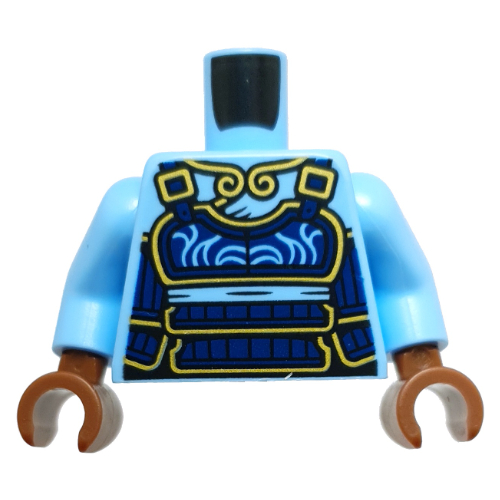Torso, Dark Blue Samurai Armor, Gold Trim print, Bright Light Blue Arms, Reddish Brown Hands Leuchtendes Hellblau
