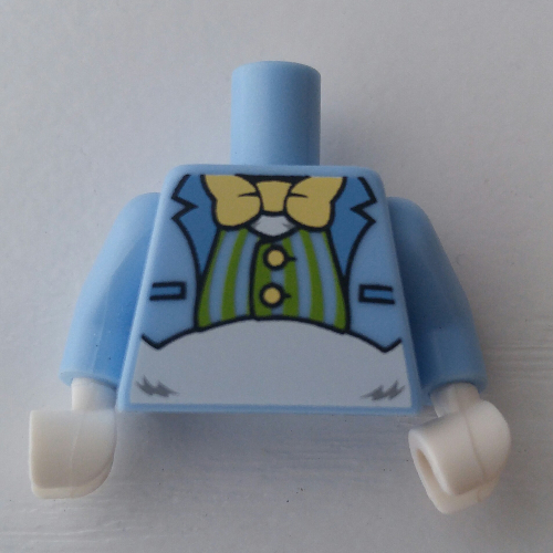 Torso Jacket, Lime Vest, Bow Tie Print, Bright Light Blue Arms, White Hands Bright Light Blue