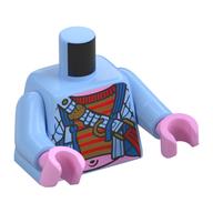 Torso, Jacket with Strap, Gold/Red Stripes Shirt, Bright Pink Stomach print, Bright Light Blue Arms, Bright Pink Hands Leuchtendes Hellblau