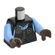 Torso, Police Vest, Radio, Police Badge, Utility Belt, Bright Light Blue Shirt print, Bright Light Blue Arms, Umber Brown Hands Schwarz