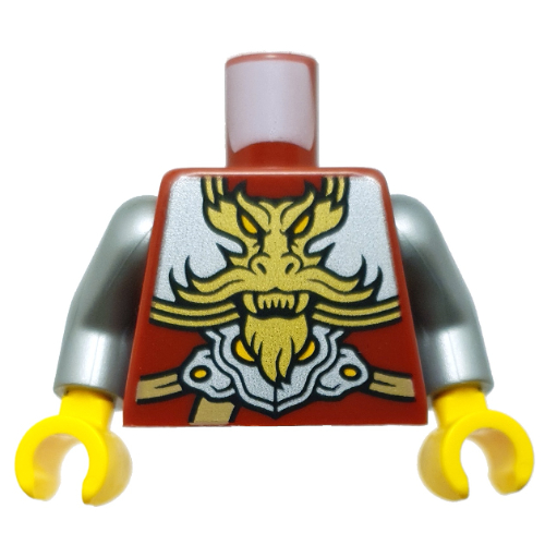 Torso, Silver Armor, Nougat Straps, Gold Dragon print, Flat Silver Arms, Yellow Hands Dark Red
