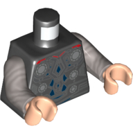 Torso Armor, Small Silver Circles, Dark Blue Trim, Red Cape End Print (Thor), Flat Silver Arms, Light Nougat Hands Schwarz