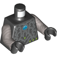 Torso Silver Armor, Lime Diamonds and Blue Round Jewel (Chi) Print, Flat Silver Arms, Black Hands Schwarz