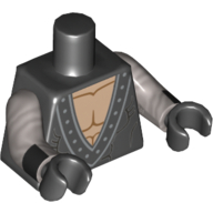 Torso Muscles, V-Neck with Silver Rivets Print (Batman), Flat Silver Arms with Black Cuffs Print, Black Hands Black