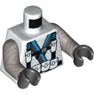 Torso Robe with Blue Stripe and Pouches, Straps and Backpack Print (Zane), Flat Silver Arms, Black Hands Weiß