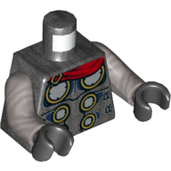 Torso Armor with Gold Rings and Red Cape End Print (Thor), Flat Silver Arms, Black Hands Pearl Titanium