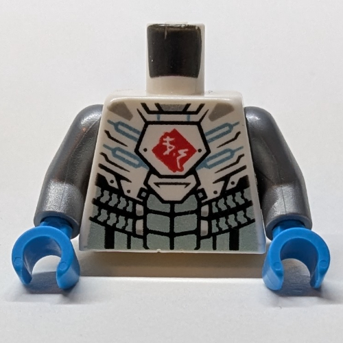 Torso Armour, Medium Blue Circuitry, Red Asian Symbol print, Flat Silver Arms, Dark Azure Hands Weiß