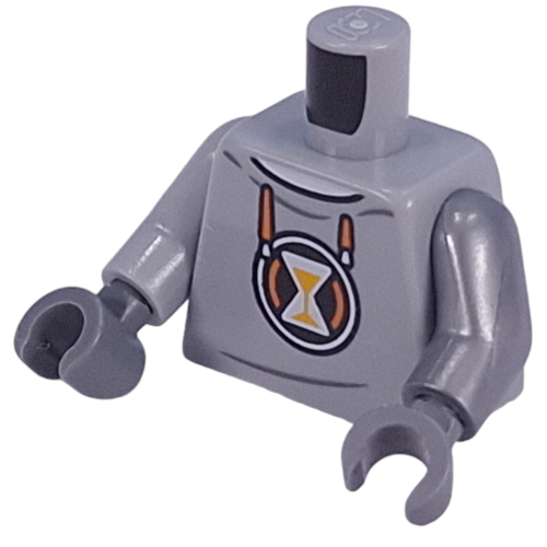 Torso, Hoody, Orange Laces, Hourglass Symbol, Orange X on back print, Flat Silver Arms, Dark Bluish Gray Hands Light Bluish Gray