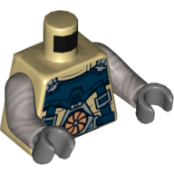 Torso with Dark Blue Harness/Straps, Copper and Silver Turbine Print, Flat Silver Arms, Dark Bluish Gray Hands Beige