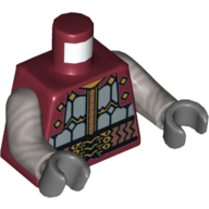 Torso Armor, Copper Belt with Gold Bindings and Red Straps Print, Flat Silver Arms, Dark Bluish Gray Hands Dunkelrot