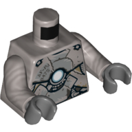 Torso Armour, Tatty with Light Blue and White Circle (Arc Reactor) Print (Iron Man), Flat Silver Arms, Dark Bluish Gray Hands Mattsilber
