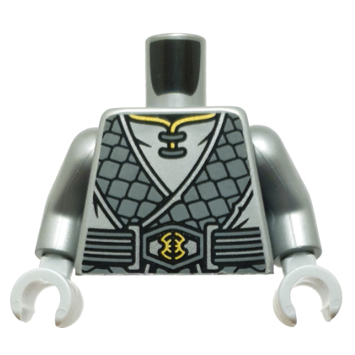 Torso, Robe, Dark Bluish Grey Scales, Gold Buckle, Symbol on Back print, Flat Silver Arms, Light Bluish Gray Hands Flat Silver