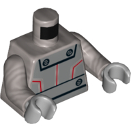 Torso Metal Plates with Rivets and Red Lines Print, Flat Silver Arms, Light Bluish Gray Hands Flat Silver
