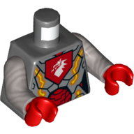 Torso Armour, White Dragon on Red Shield Print, Flat Silver Arms, Red Hands Dark Bluish Gray