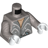 Torso Shirt, Half Open with White Glitter Decoration Print, Flat Silver Arms, White Hands Flat Silver