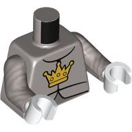 Torso, Armor, Gold Crown print, Flat Silver Arms, White Hands Flat Silver
