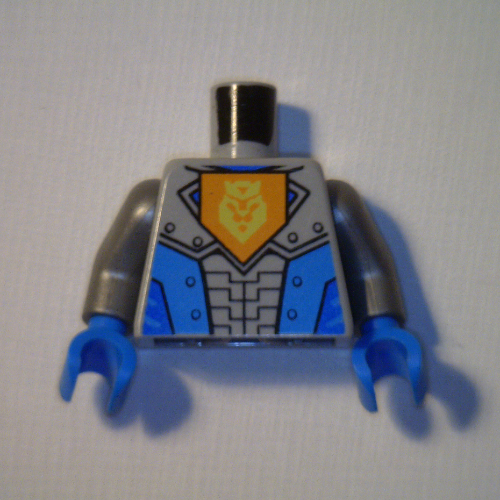 Torso Armor, Orange Emblem with Yellow Crowned Lion and Dark Azure Panels print, Flat Silver Arms, Blue Hands Light Bluish Gray