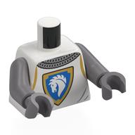 Torso, Knight Armor, Chain Mail, Shield with White Horse on Blue Field, Gold Border print, Flat Silver Arms and Hands White