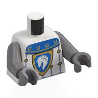 Torso, Knight Armor, Blue Collar, Shield with White Horse on Blue Field, Gold Border, Diamonds print, Flat Silver Arms and Hands Weiß