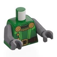 Torso, Dark Brown Belt, Gold Buckle, Shields with Chain, Bright Light Green Trim print, Flat Silver Arms and Hands Grün