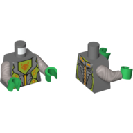 Torso Armor with Orange and Gold Circuitry and Lime Emblem with Orange Wolf Head Print (Aaron), Flat Silver Arms, Green Hands Dunkelblaugrau