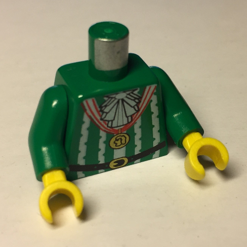 Torso Pirate Imperial Armada Ruffles, White Stripes Gold Medal Print, Green Arms, Yellow Hands Green