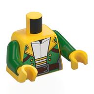 Torso, Green Jacket, Yellow Collar, Buttons, Laces, Reddish Brown Belts, Silver Buckle, White Shirt print, Green Arms, Yellow Hands Gelb
