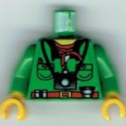 Torso Jacket, Red Bandana, and Camera Print, Green Arms, Yellow Hands Grün