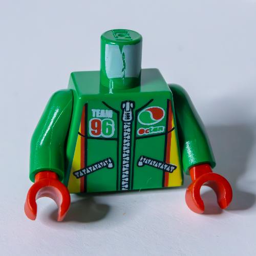 Torso Octan Logo Zippered Jacket with 'Team 96' Print, Green Arms, Red Hands Grün