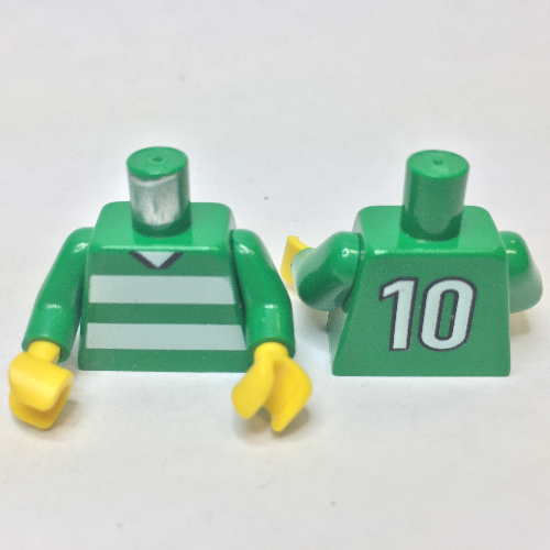 Torso Soccer Horizontal White Stripes and '10' Back Print, Green Arms, Yellow Hands Green