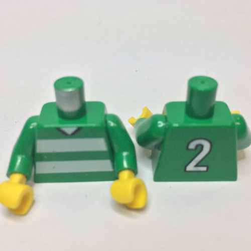 Torso Soccer Horizontal White Stripes and '2' Back Print, Green Arms, Yellow Hands Grün