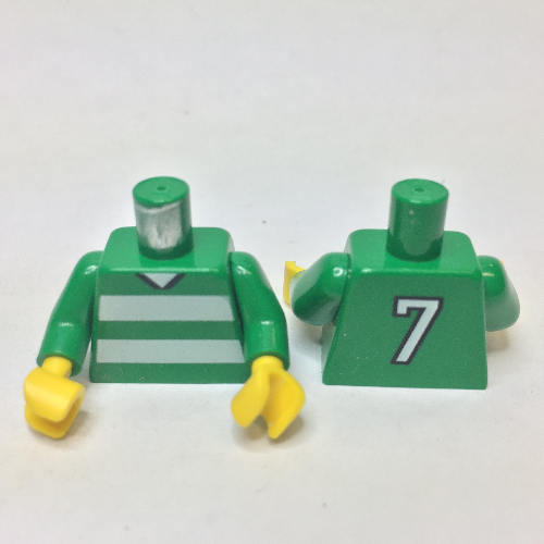 Torso Soccer Horizontal White Stripes and '7' Back Print, Green Arms, Yellow Hands Green