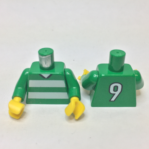 Torso Soccer Horizontal White Stripes and '9' Back Print, Green Arms, Yellow Hands Grün