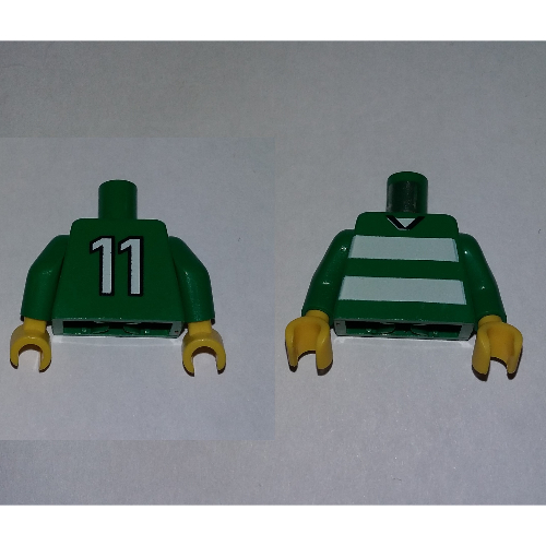 Torso Soccer Horizontal White Stripes and '11' Back Print, Green Arms, Yellow Hands Grün