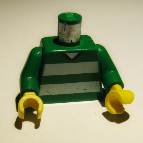 Torso Soccer Horizontal White Stripes and '4' Back Print, Green Arms, Yellow Hands Green