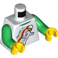 Torso Classic Space Minifig Floating Front, 2012 The LEGO Store Nashville, TN Back Print, Green Arms, Yellow Hands White