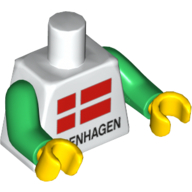 Torso Danish Flag and 'COPENHAGEN' Print, Green Arms, Yellow Hands Weiß