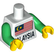 Torso Malaysian Flag and 'MALAYSIA' Print, Green Arms, Yellow Hands White